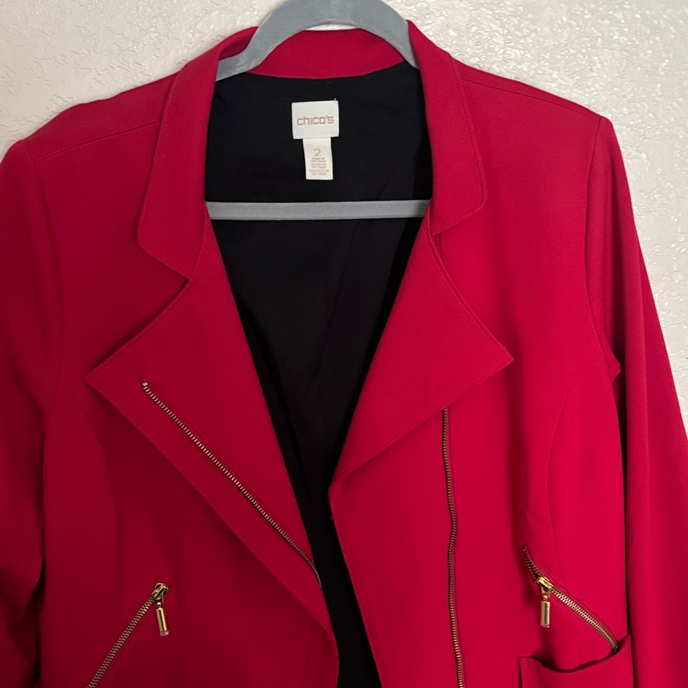 Chico's Bold Red Blazer with Gold Accents